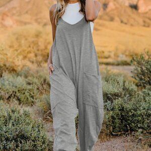 V-Neck Sleeveless Jumpsuit with Pockets